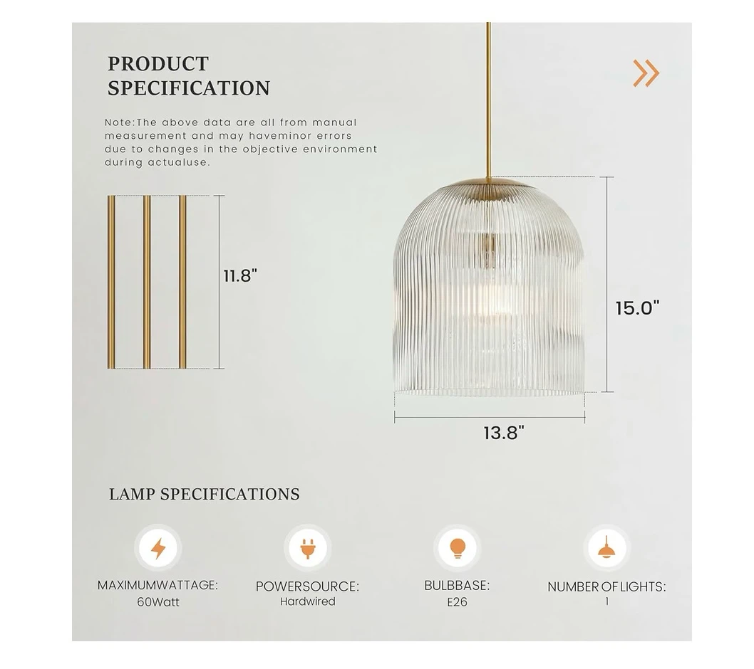 13" Ribbed Glass Pendant Light - photo 3