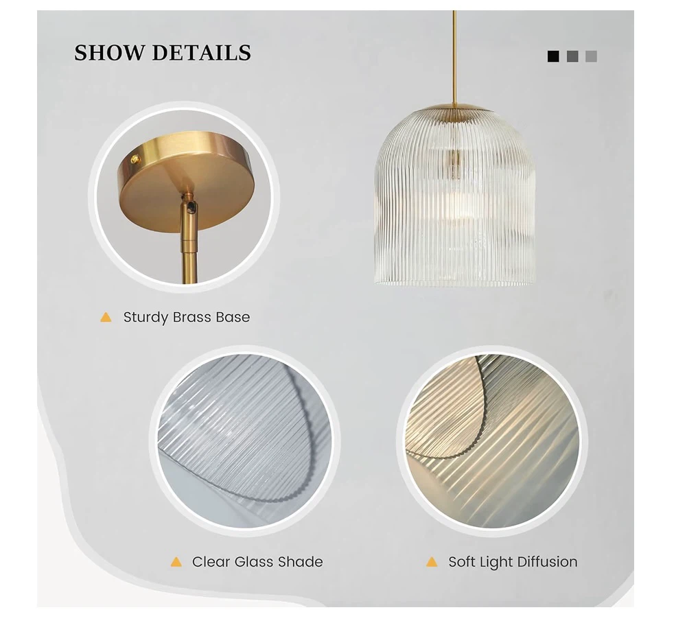 13" Ribbed Glass Pendant Light - photo 4