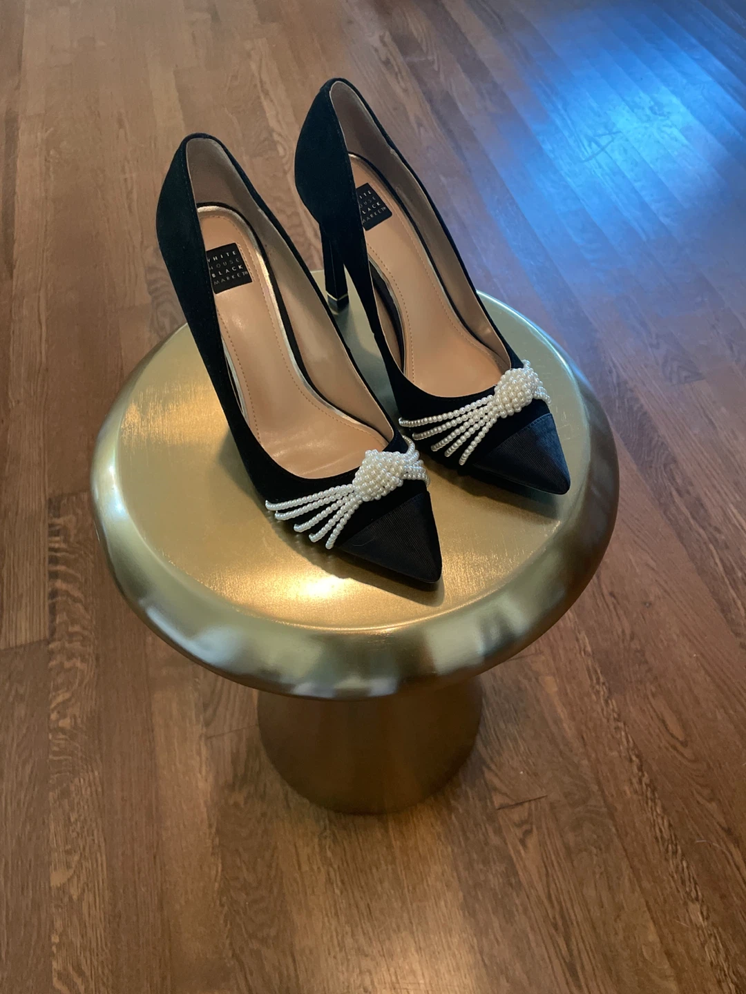 White House Black Market Black Heels with Pearl Detail