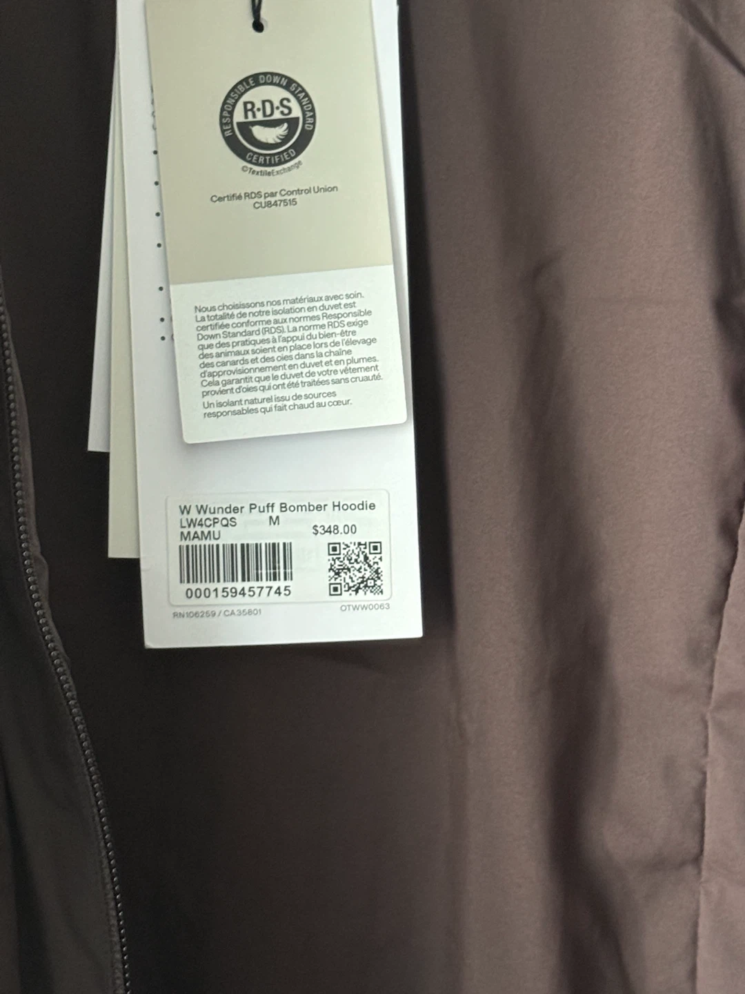 Lululemon Wunder Puff Bomber Hoodie Brown