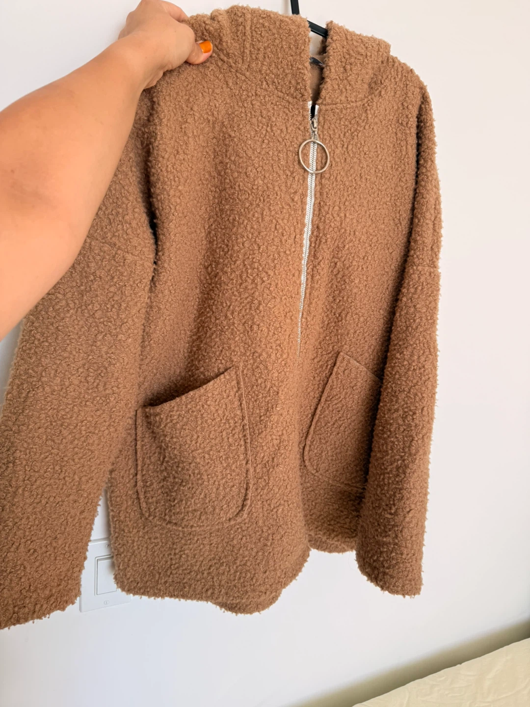 Brown Sherpa Hooded Zip-Up Jacket