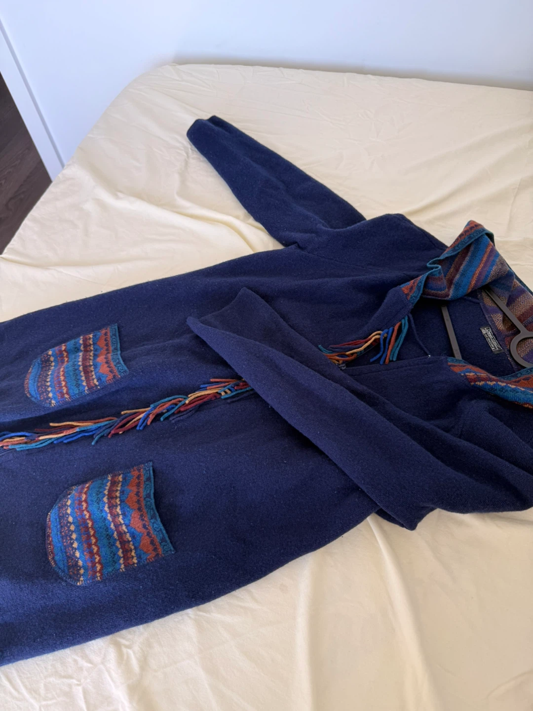Pure wool, Blue Patterned Knit Cardigan