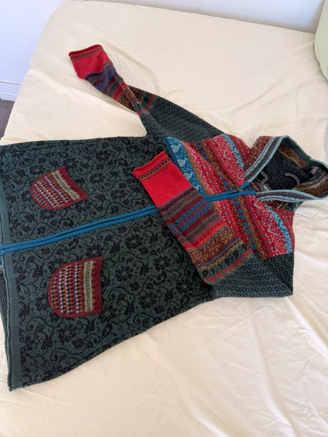 PURE WOOL,Hooded Patterned Knit Zip-Up