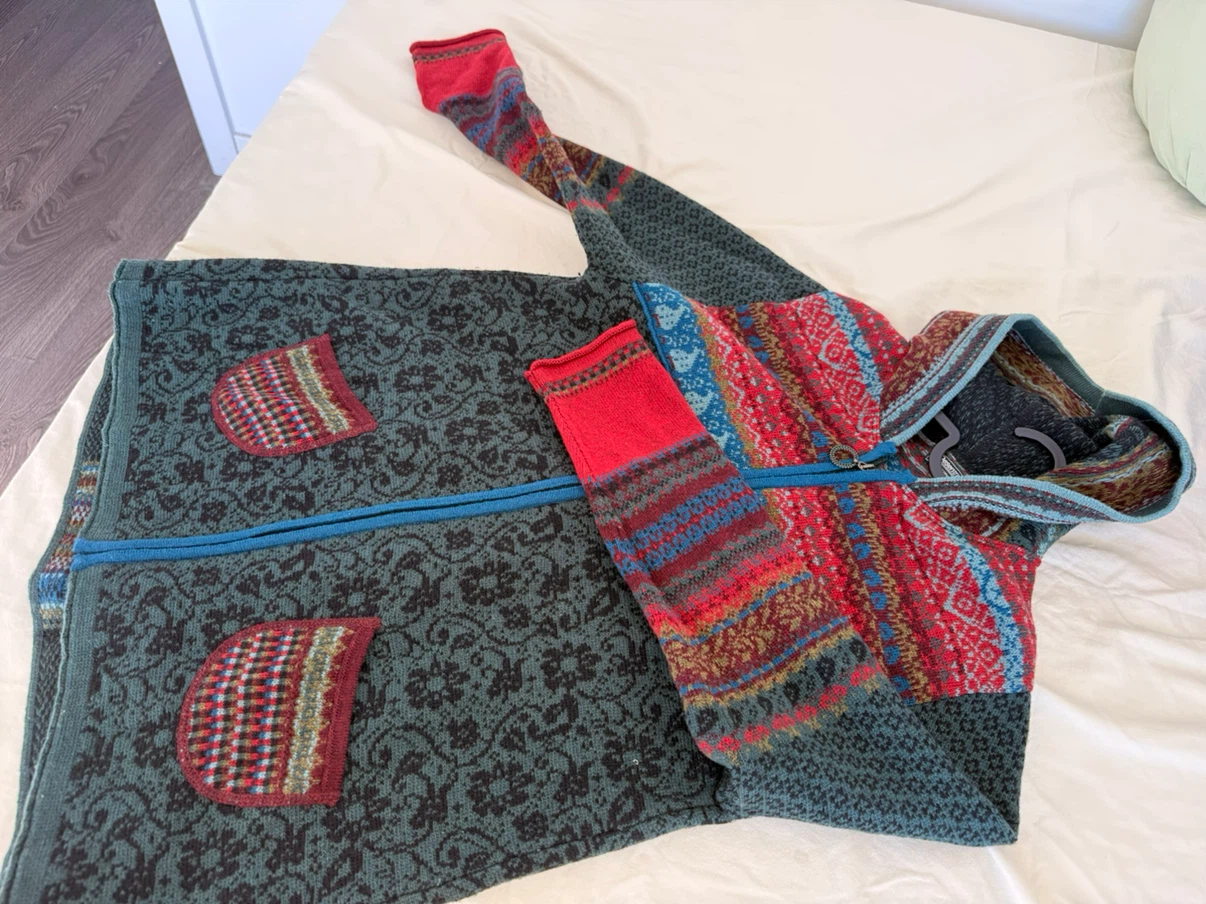 PURE WOOL,Hooded Patterned Knit Zip-Up - photo 2