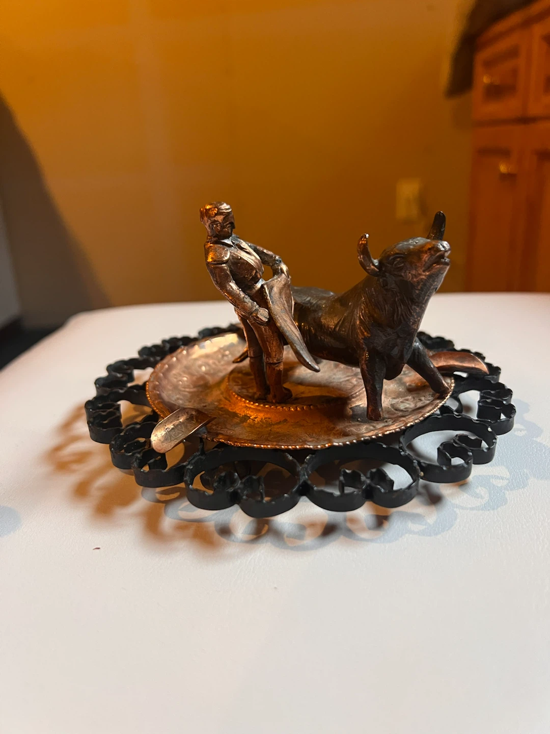Vintage Bullfighter and Bull Copper Ashtray - photo 2