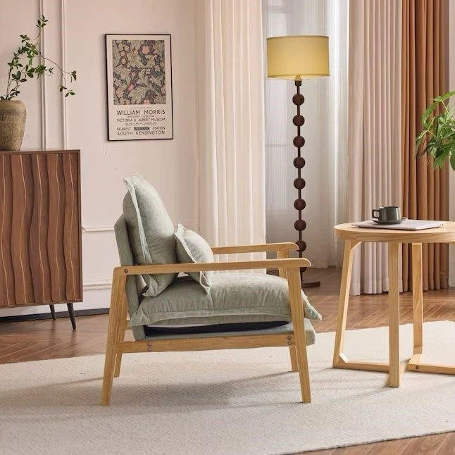 Modern Wooden Armchair with Sage Green Cushions - photo 2