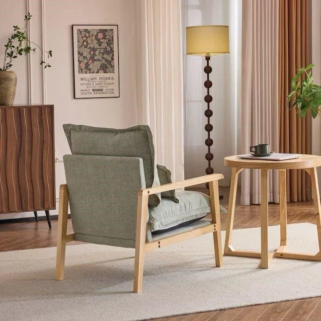 Modern Wooden Armchair with Sage Green Cushions - photo 3