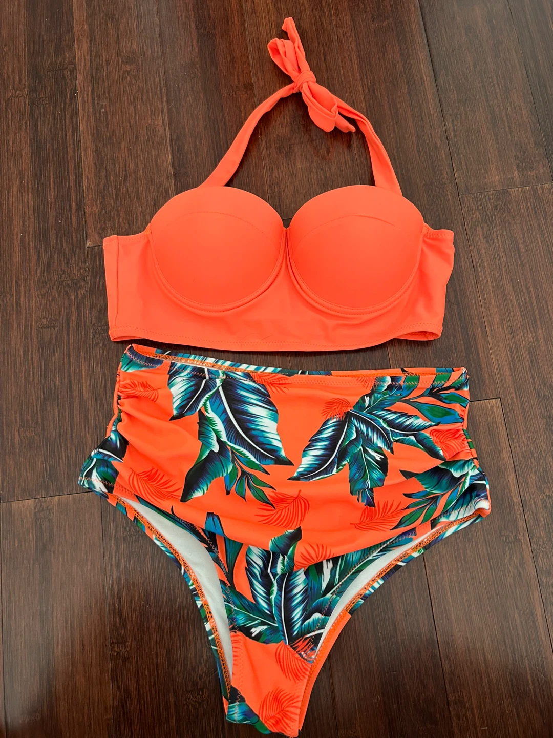 XS-S Orange Padded Underwire High-Waisted Bikini Set