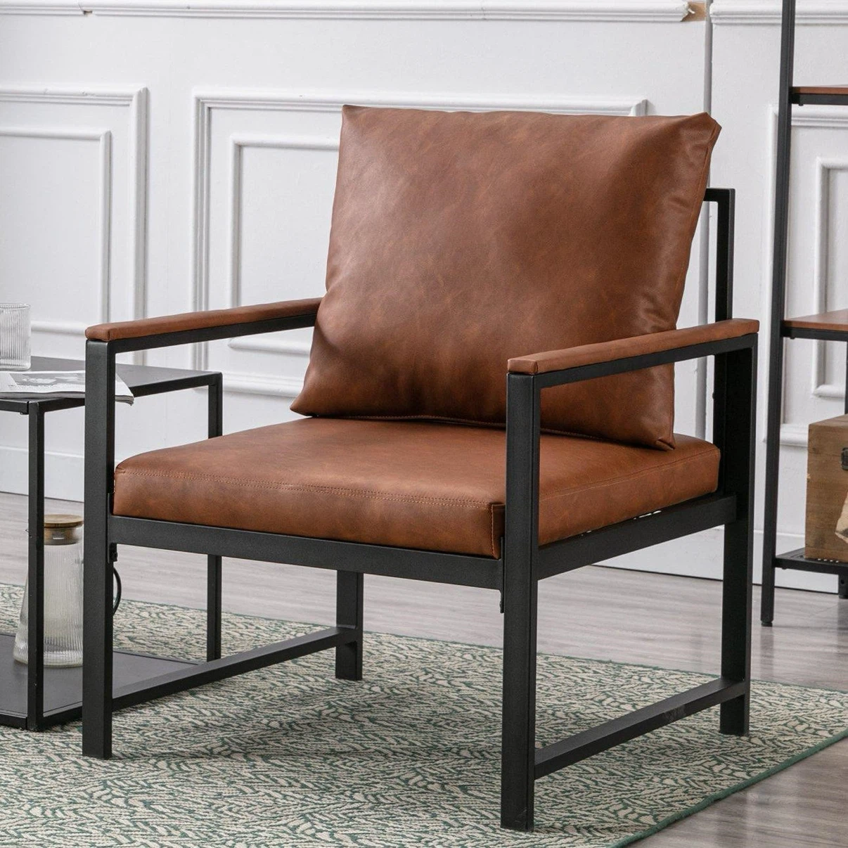 Brown faux leather accent chair