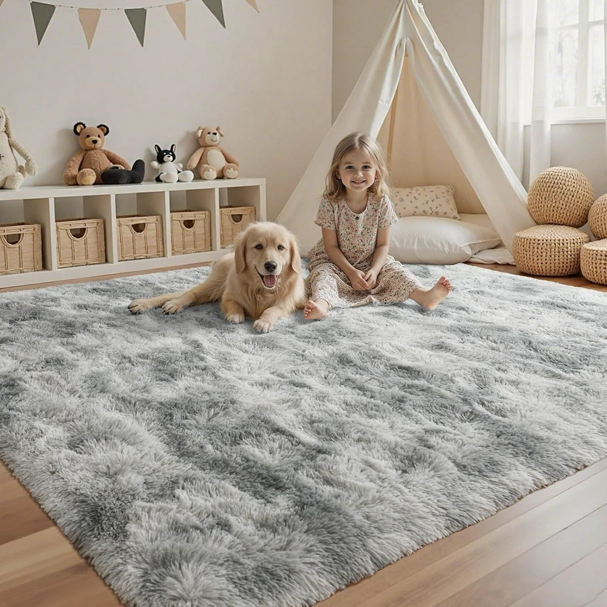 Soft Grey Shag Area Rug