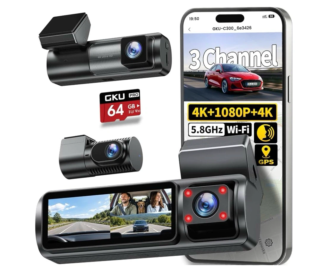 GKU C300 Triple Channel 4K Dash Cam