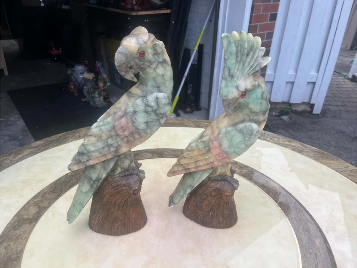Pair of Genuine Alabaster Parrot Figurines