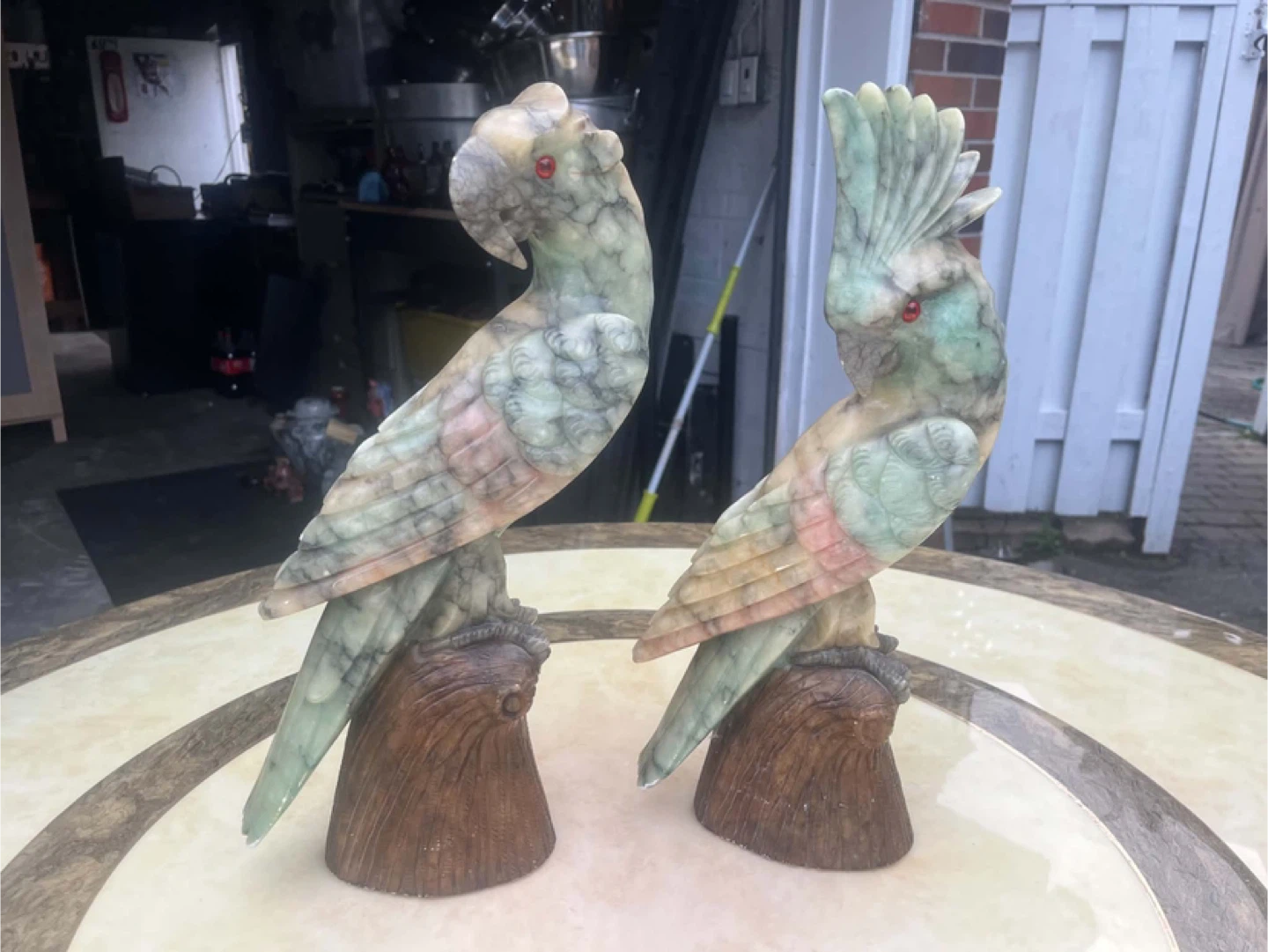 Pair of Genuine Alabaster Parrot Figurines - photo 3