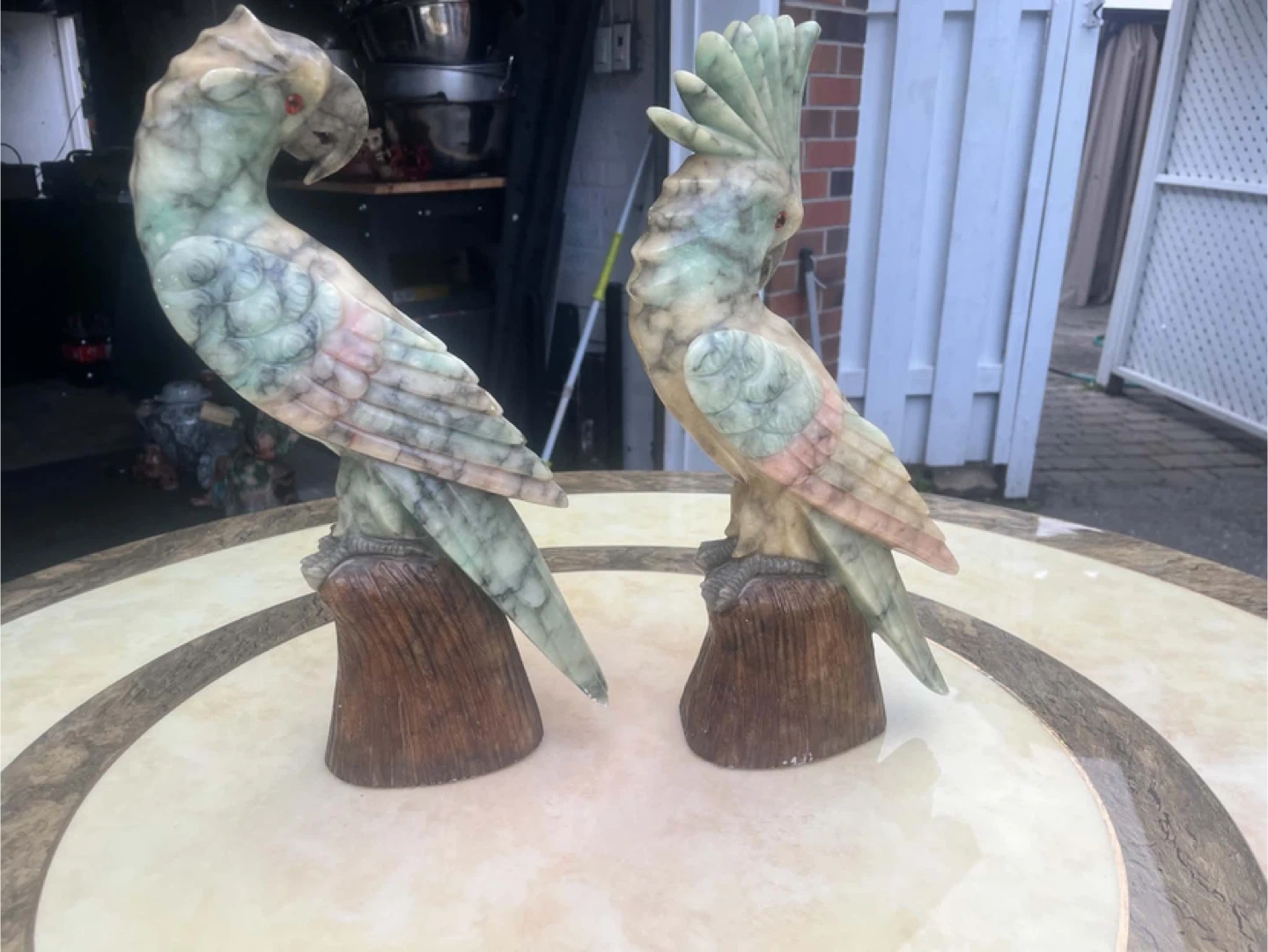Pair of Genuine Alabaster Parrot Figurines - photo 2