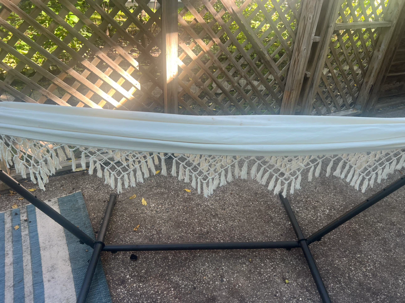 White Tasseled Hammock with Stand - photo 2