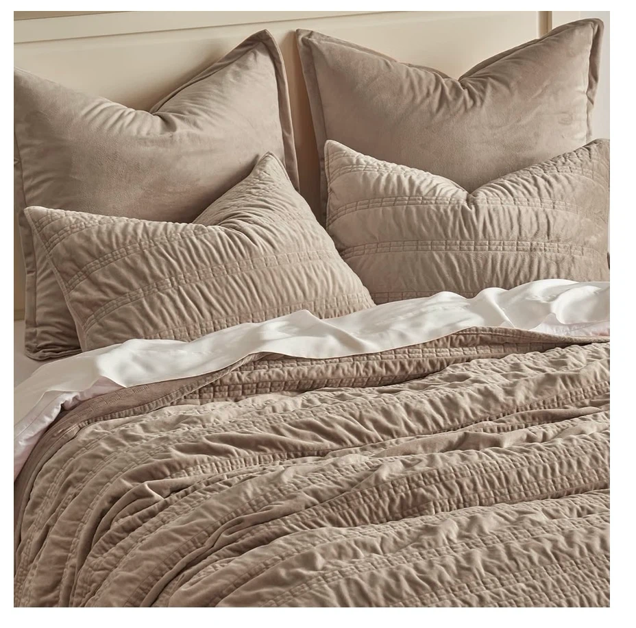 EverGrace Ruched Velvet Quilt Set, King/Cal King, Khaki Tan - photo 2