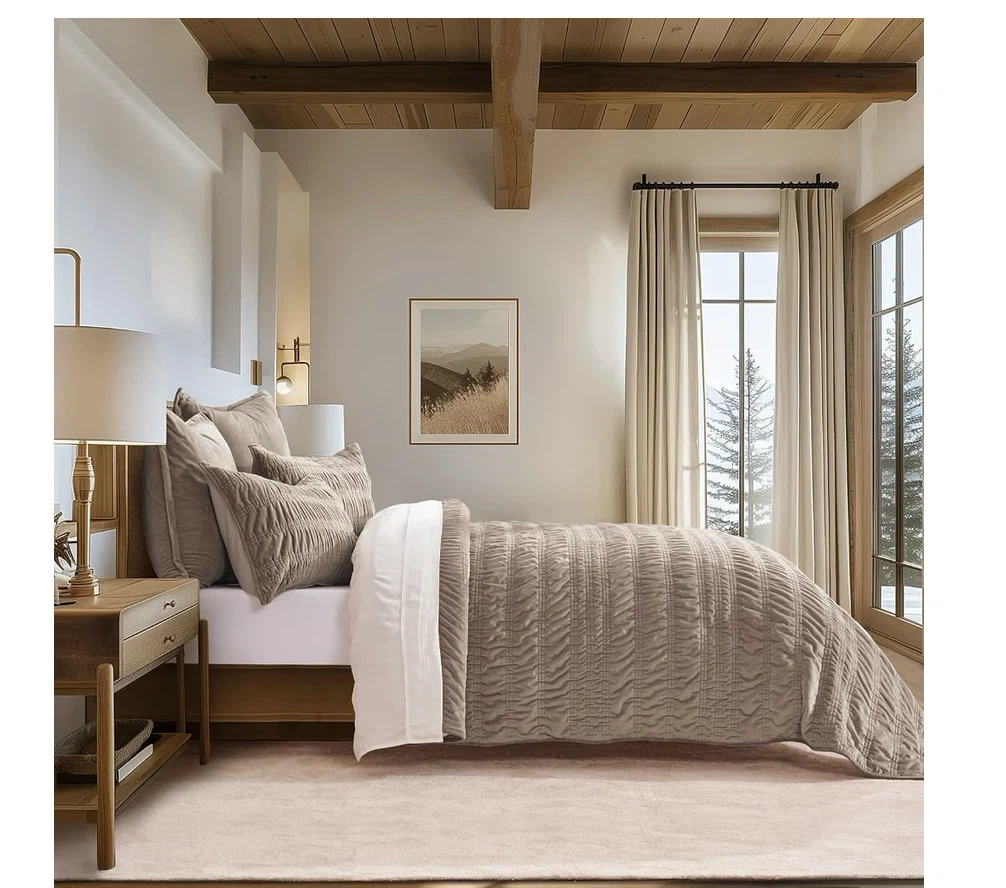 EverGrace Ruched Velvet Quilt Set, King/Cal King, Khaki Tan - photo 3