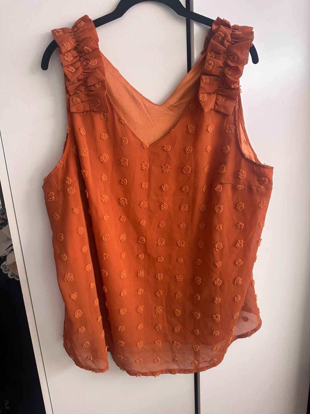Burnt Orange Sleeveless Ruffle Blouse