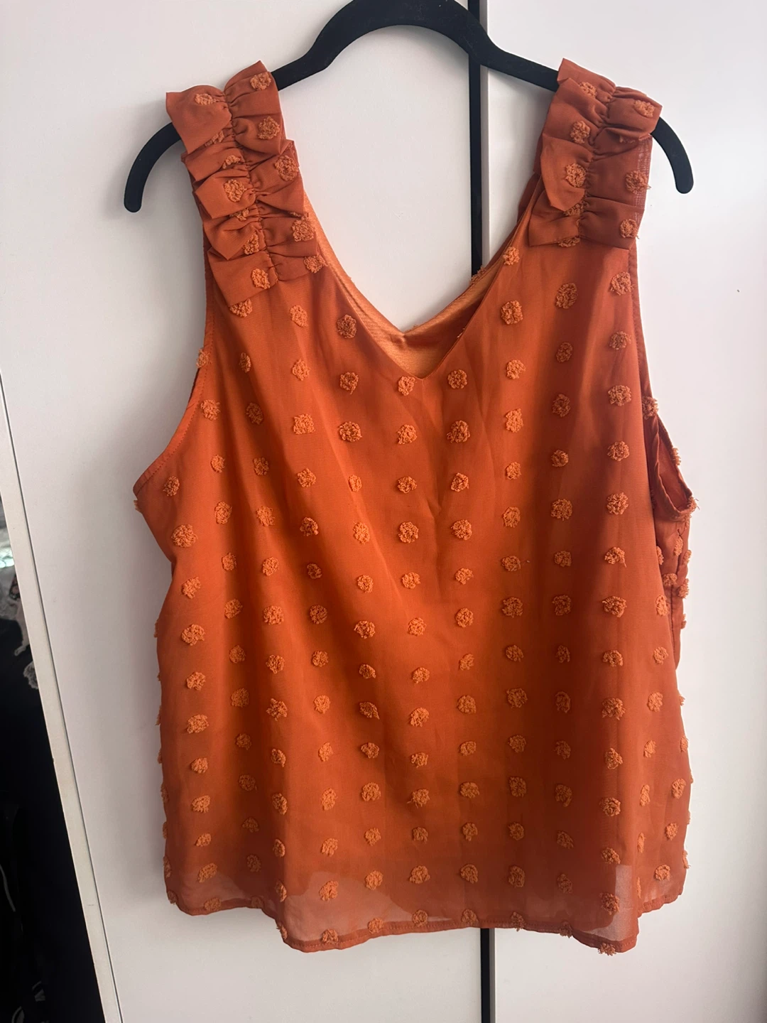 Burnt Orange Sleeveless Ruffle Blouse - photo 2