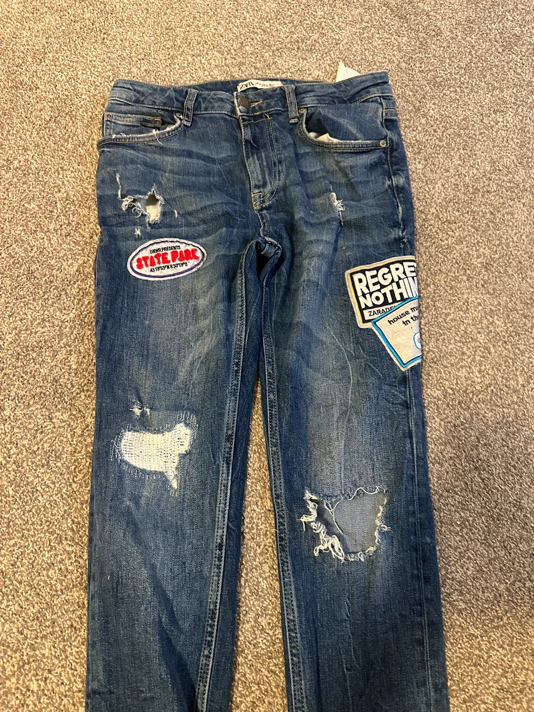 Zara Distressed Patch Jeans Size 31