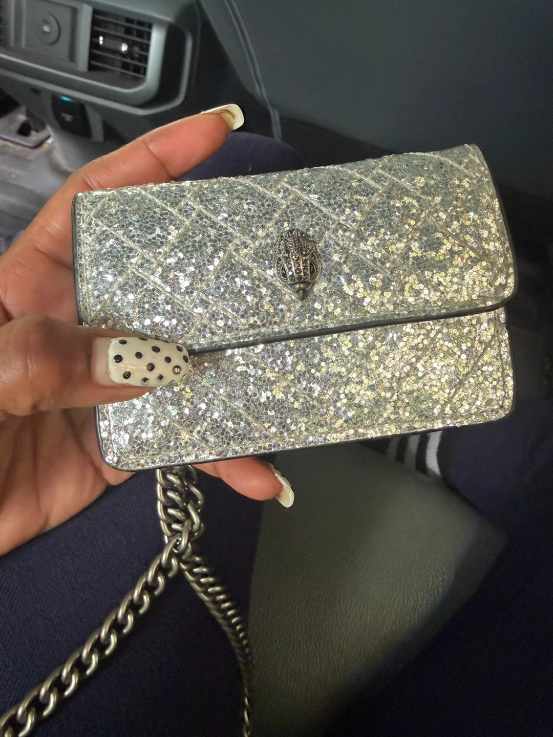 Kurt Geiger London Silver Glitter Wallet with Chain