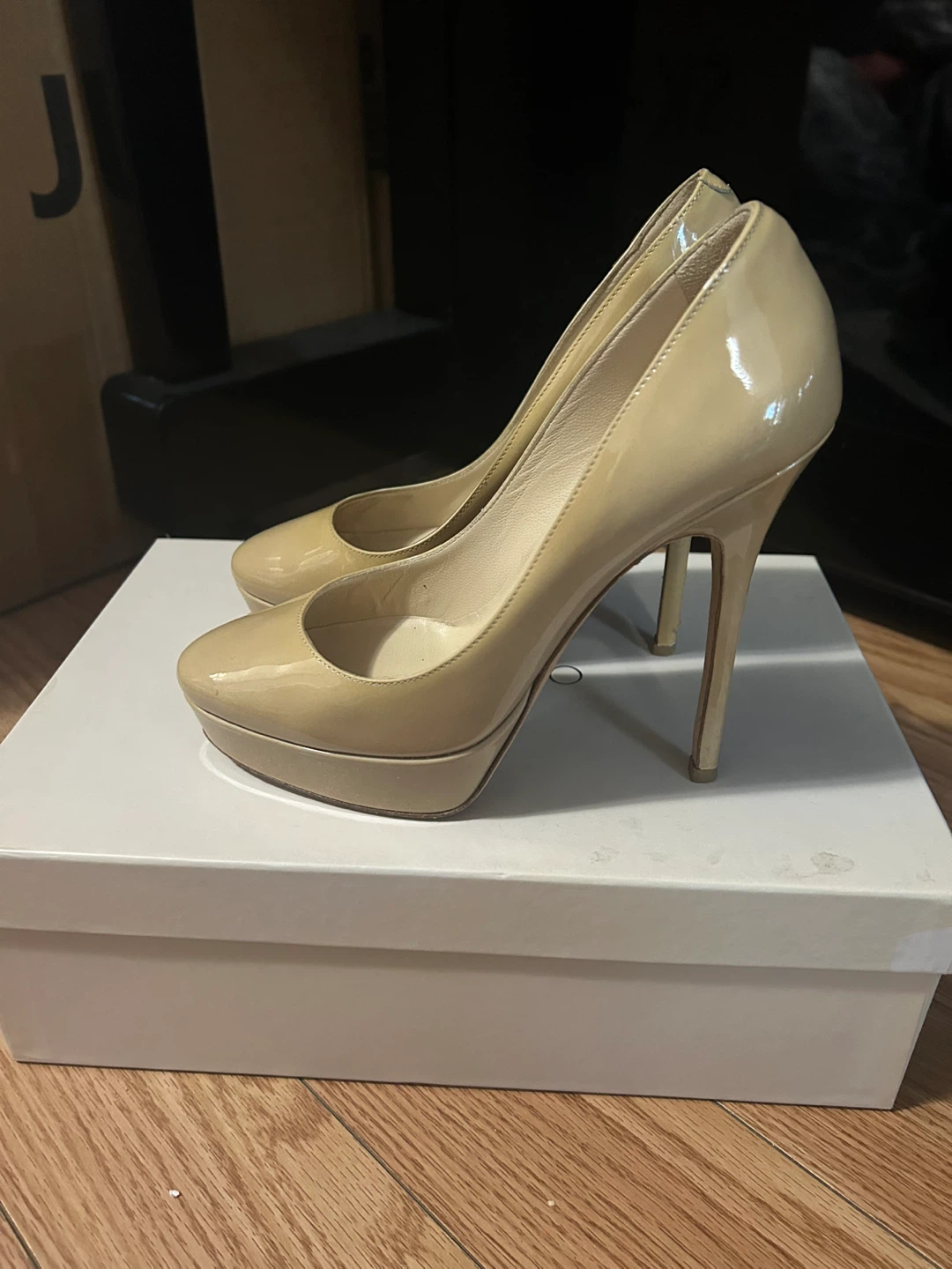 Size 5 Jimmy Choo Cosmic Nude Patent Pumps