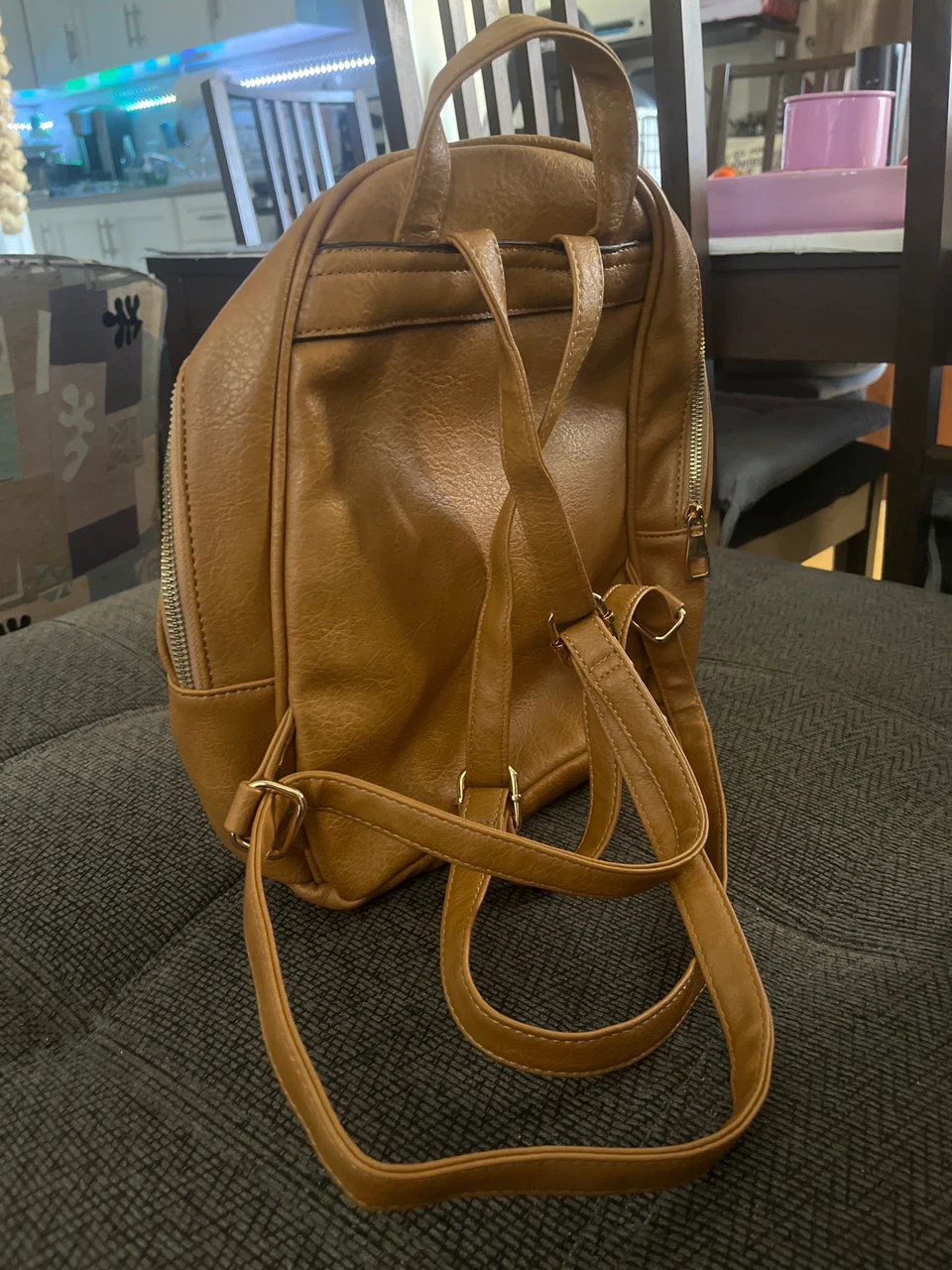 Tan faux leather mini backpack