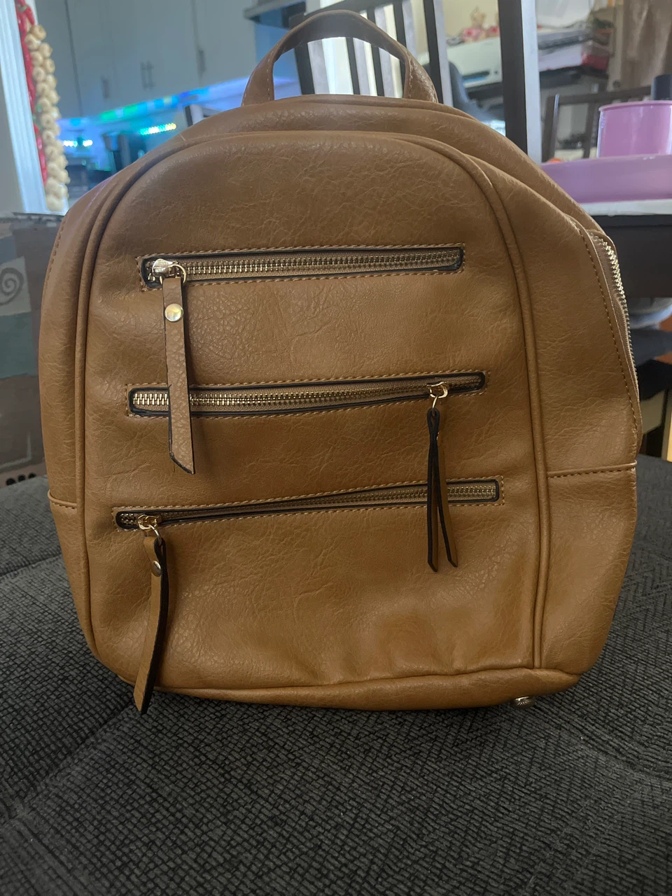 Tan faux leather mini backpack - photo 2