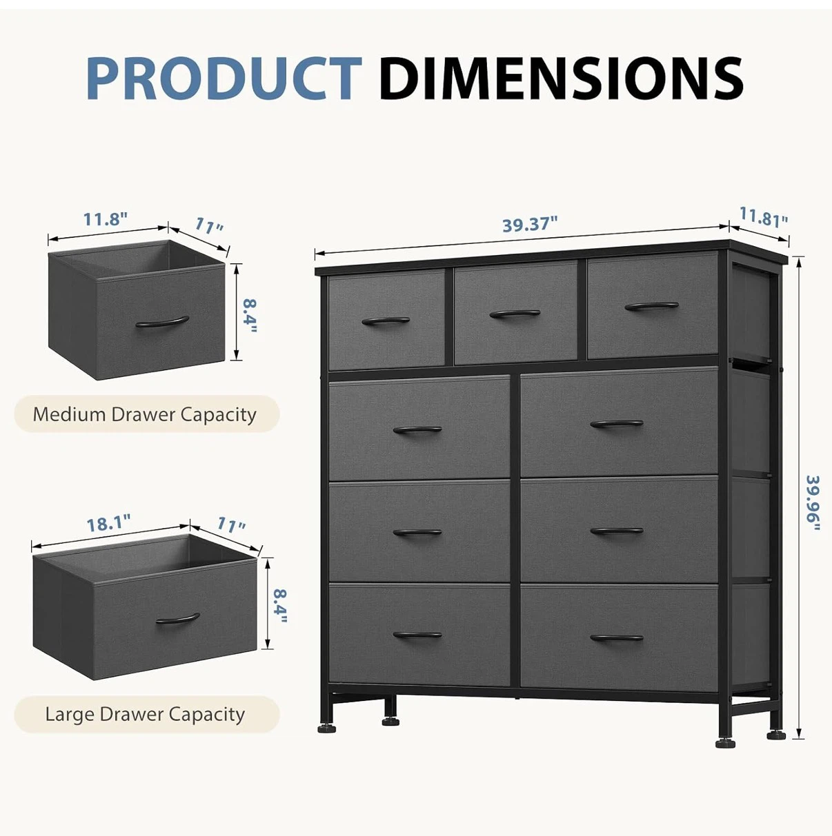 UWS) 9-Drawer Fabric Dresser with Metal Frame - photo 2