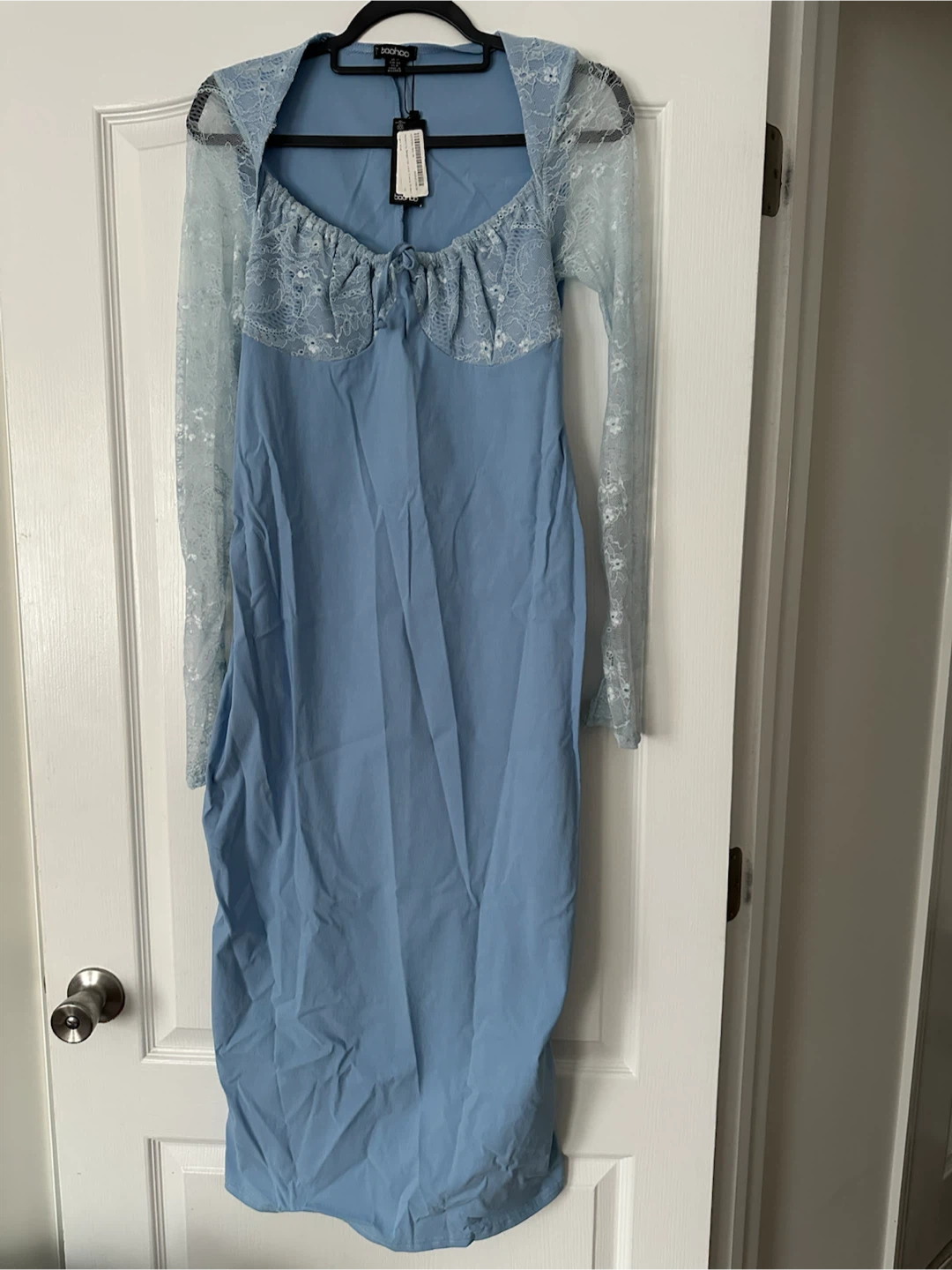 Boohoo Blue Lace Sleeve Midi Dress