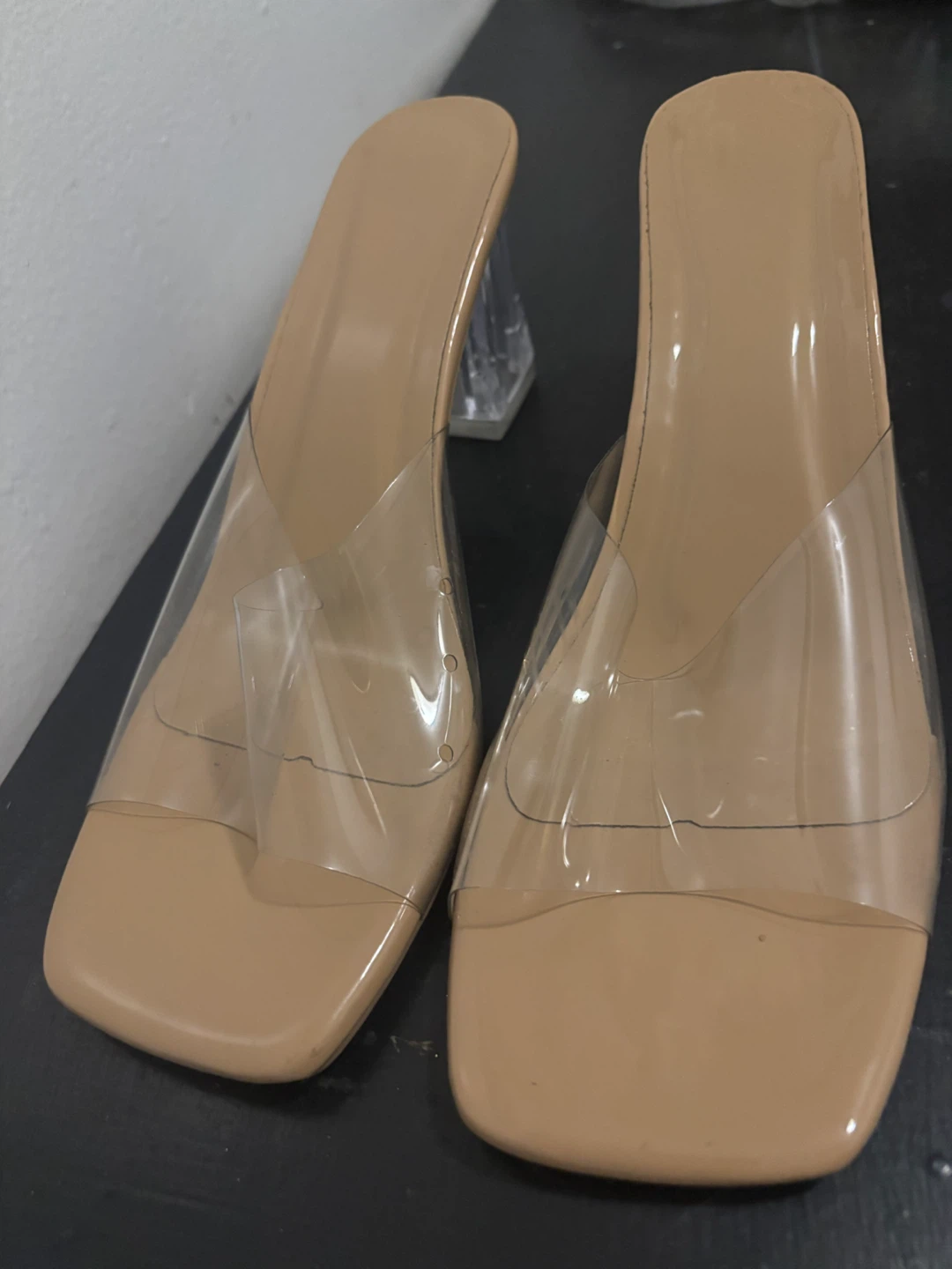 Clear Block Heel Mules, Nude - photo 3