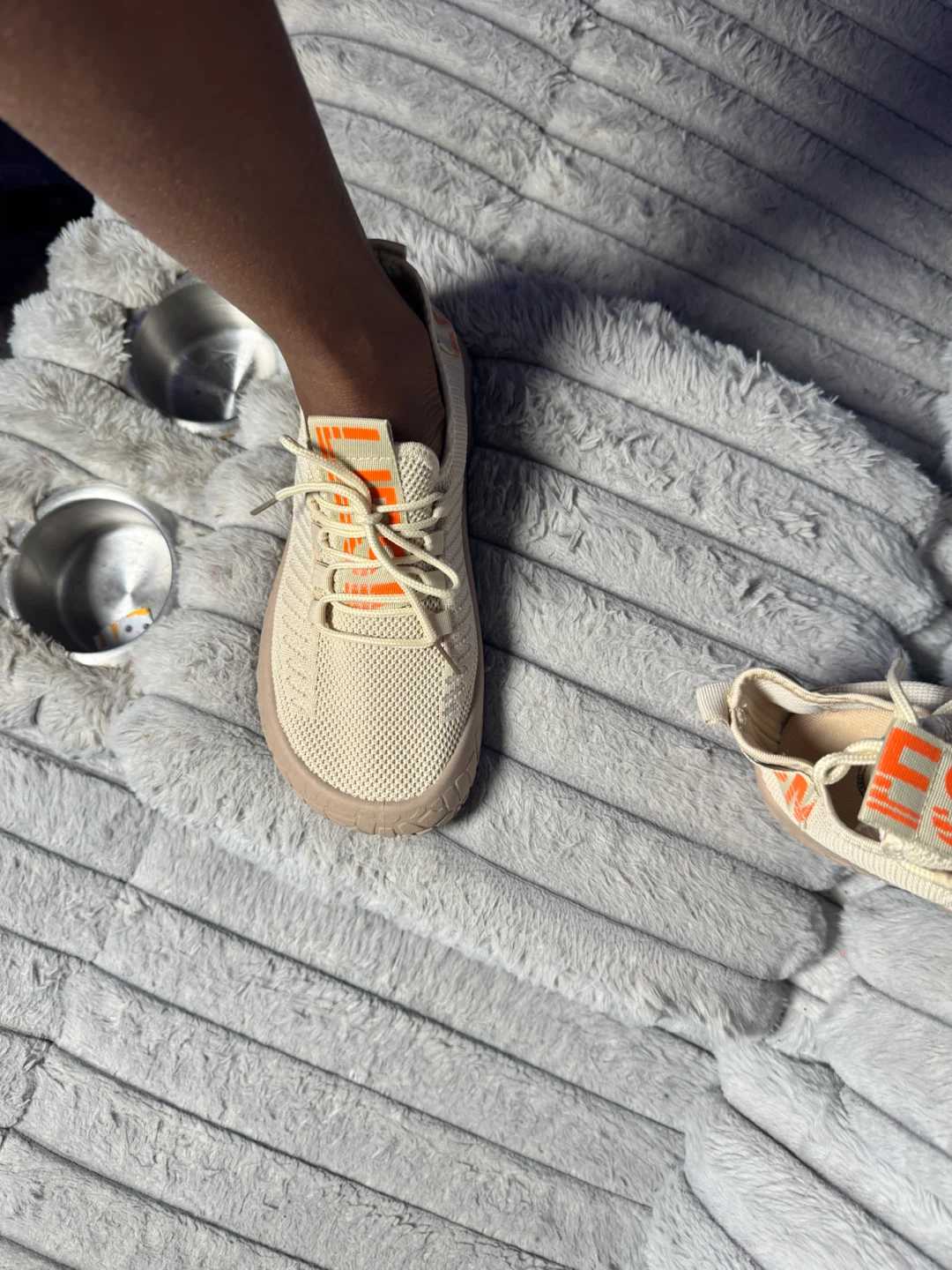 Beige and Orange Knit Sneakers - photo 2