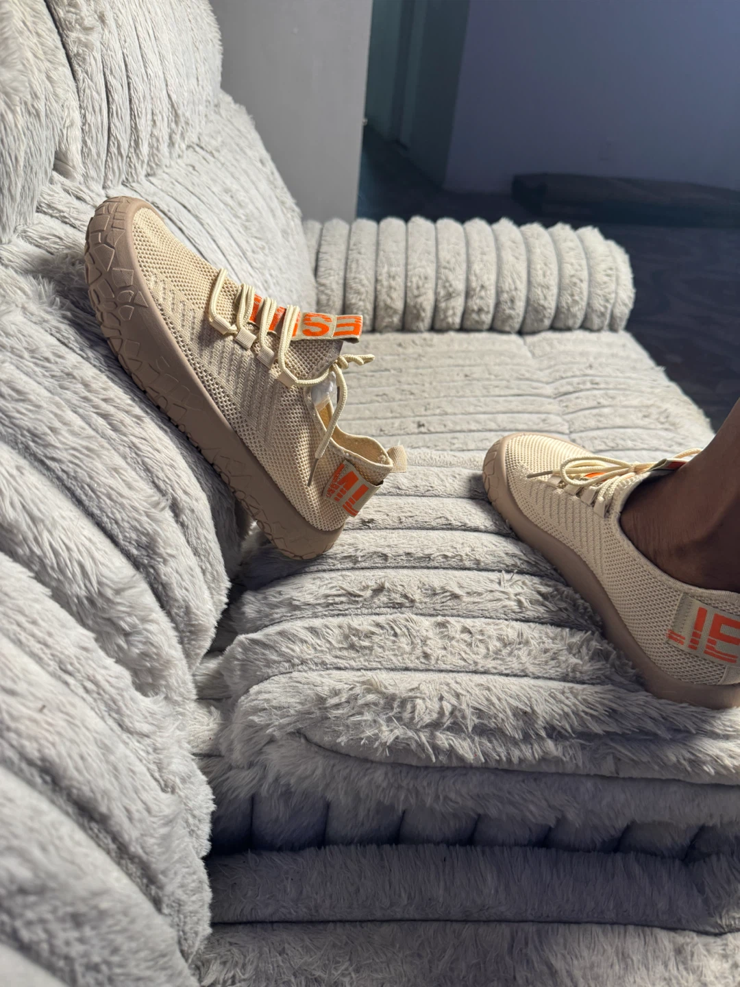 Beige and Orange Knit Sneakers - photo 3