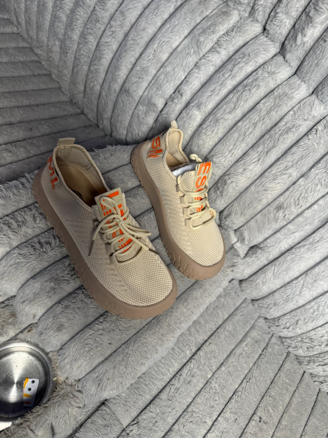 Beige and Orange Knit Sneakers - photo 4
