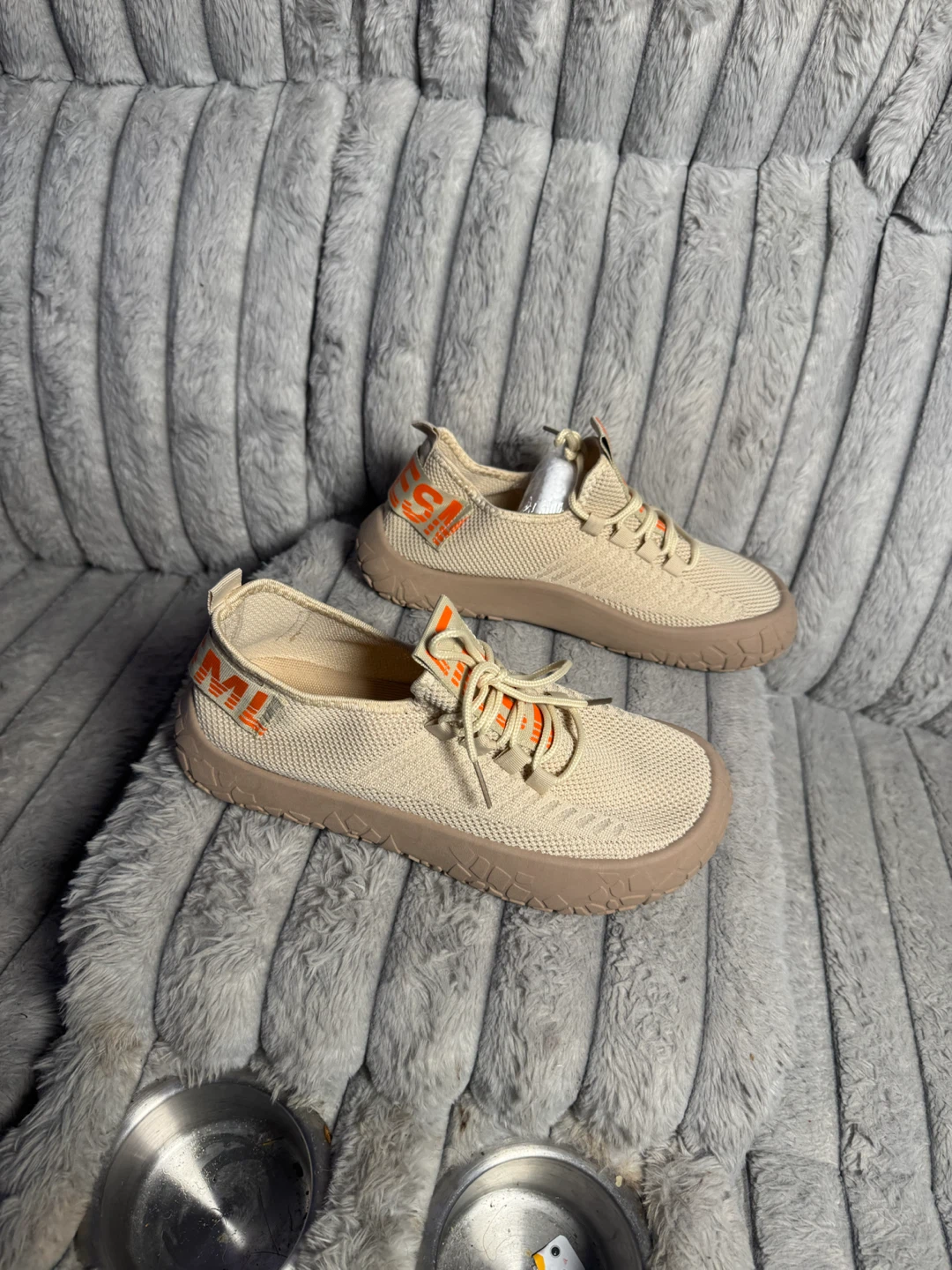 Beige and Orange Knit Sneakers - photo 5