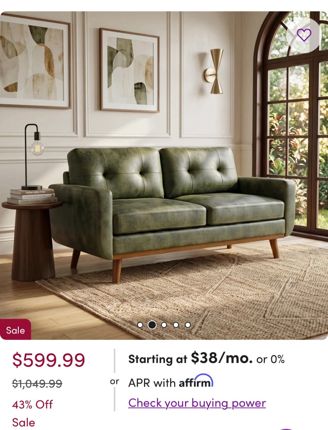 Green Faux Leather Sofa
