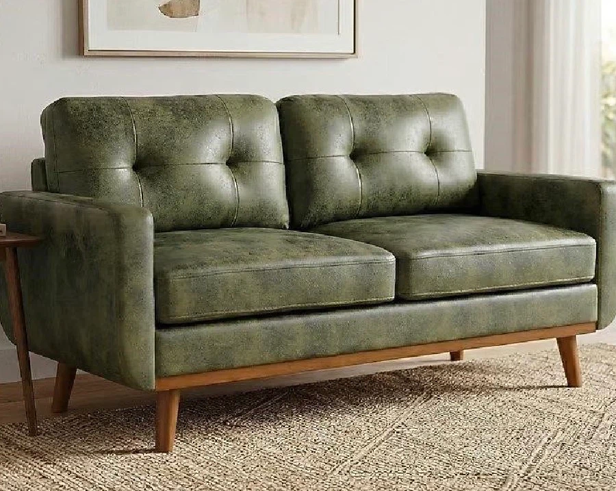 Green Faux Leather Sofa - photo 2