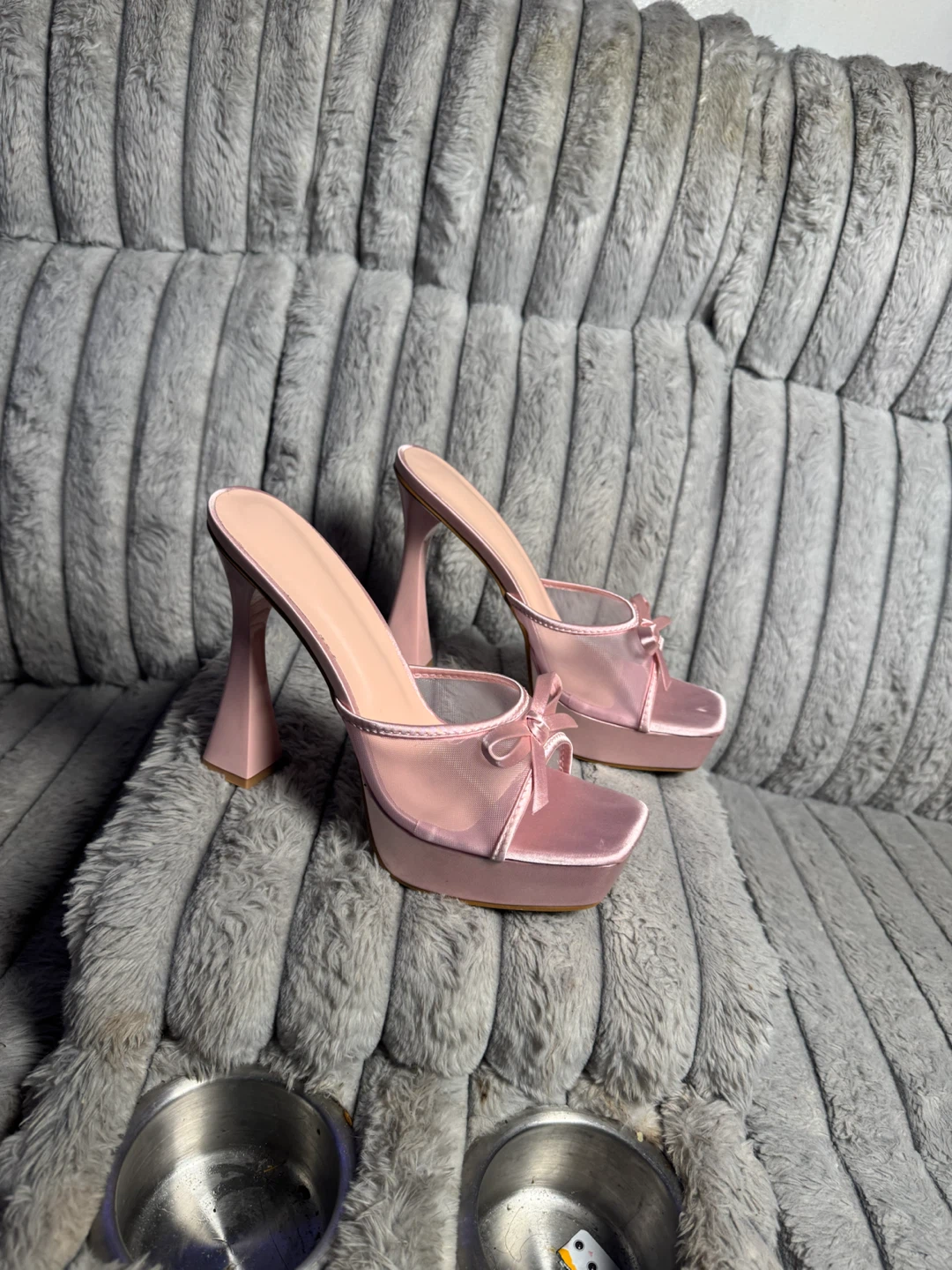 Pink Satin Platform Heels - photo 2