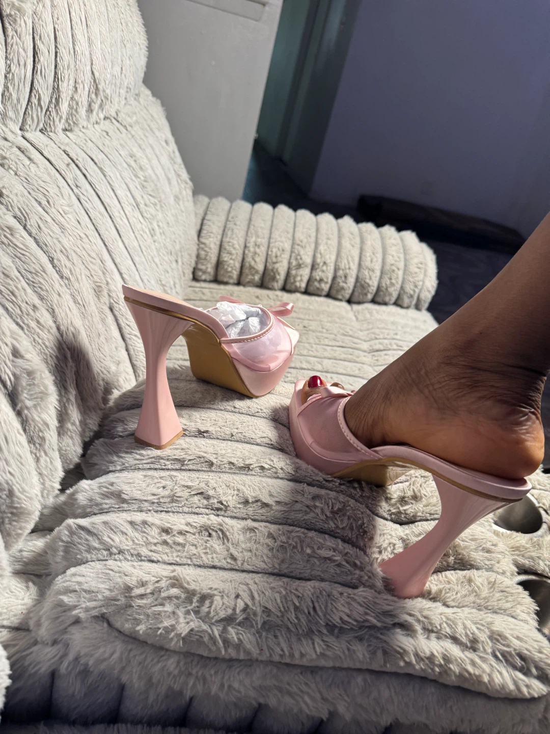Pink Satin Platform Heels - photo 3