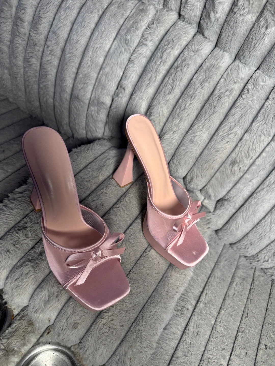 Pink Satin Platform Heels - photo 5