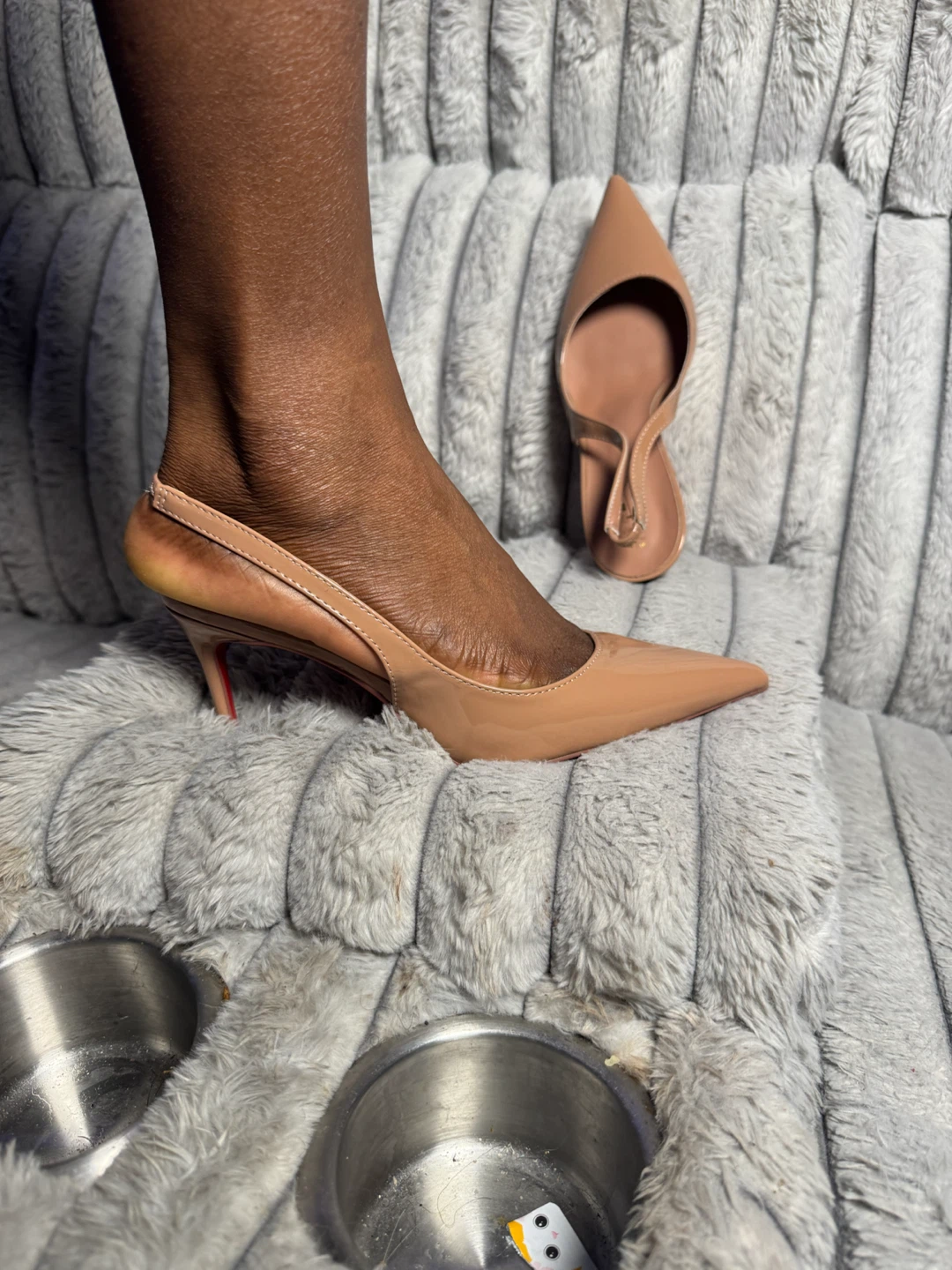 Seven Big Tree Nude Patent Slingback Heels