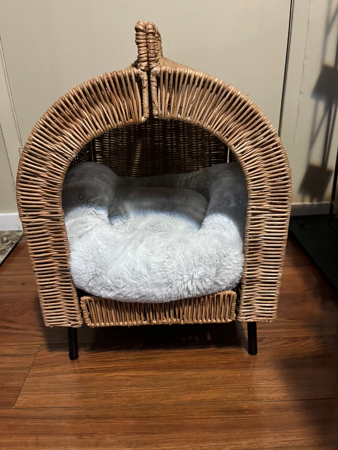 Wicker Pet Bed with Grey Cushion