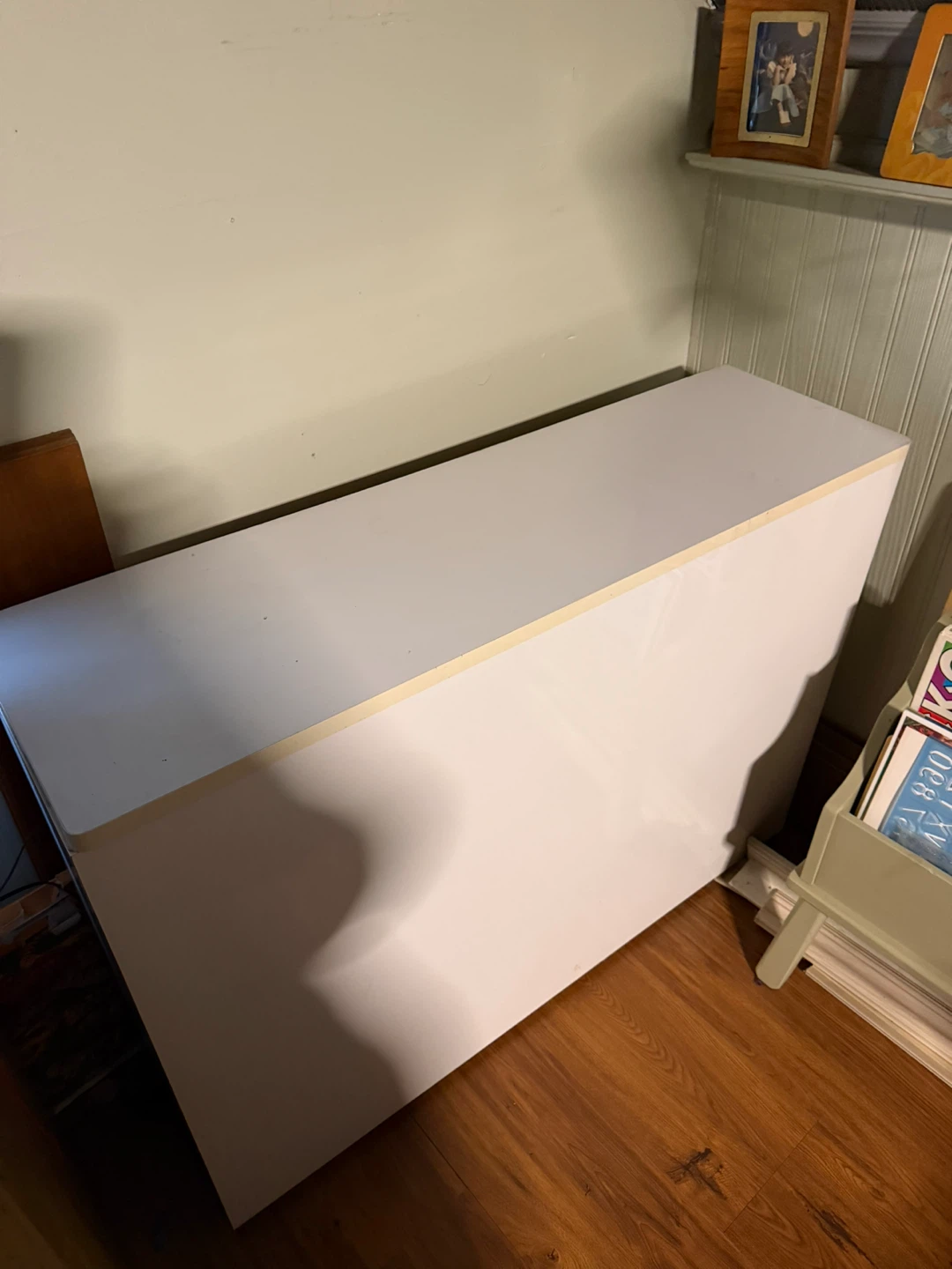 White Storage Head board with Hinged Lid