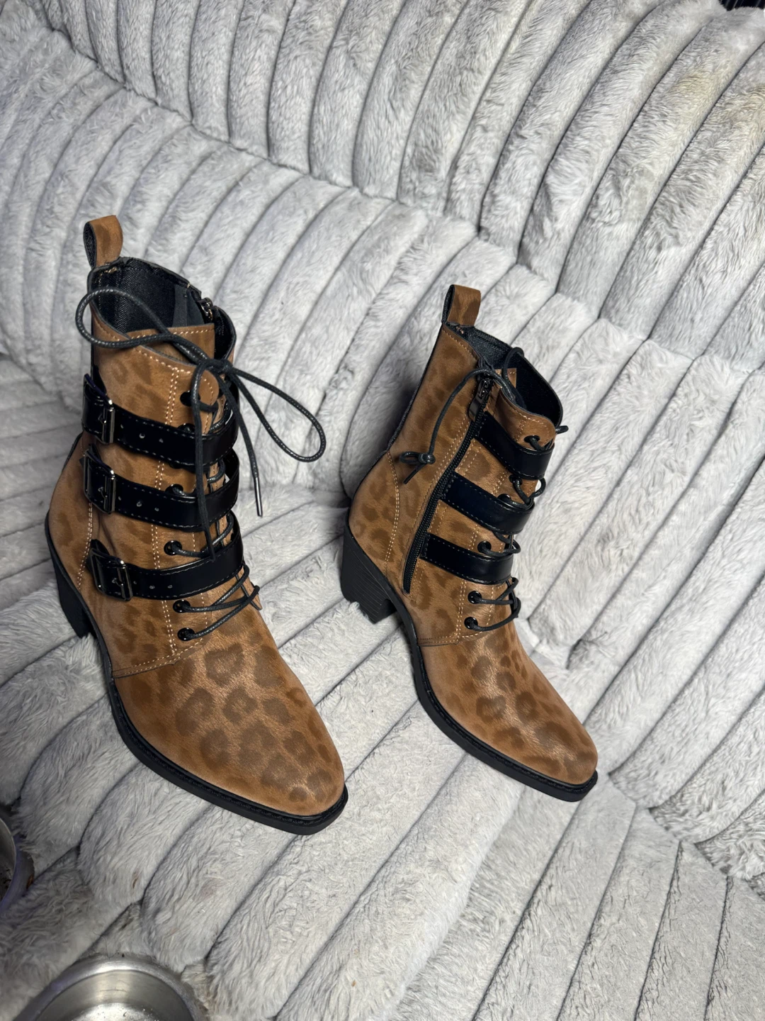 Leopard Print Buckle Ankle Boots