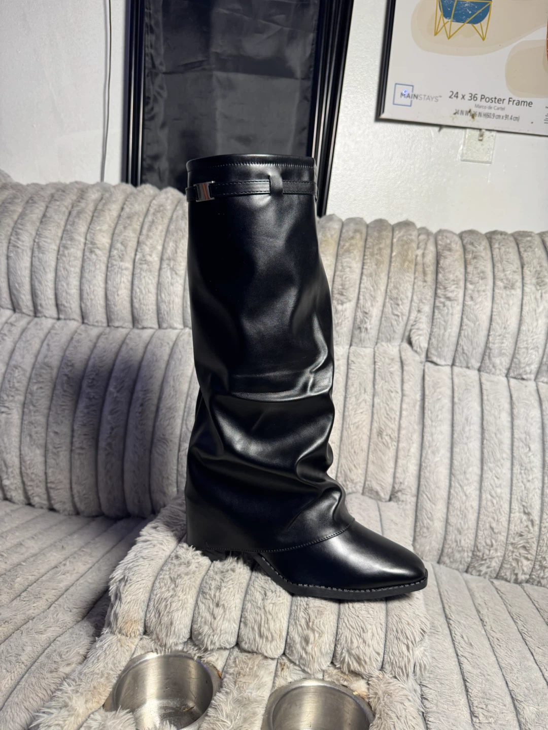 Black Slouchy Wedge Boots Size 40