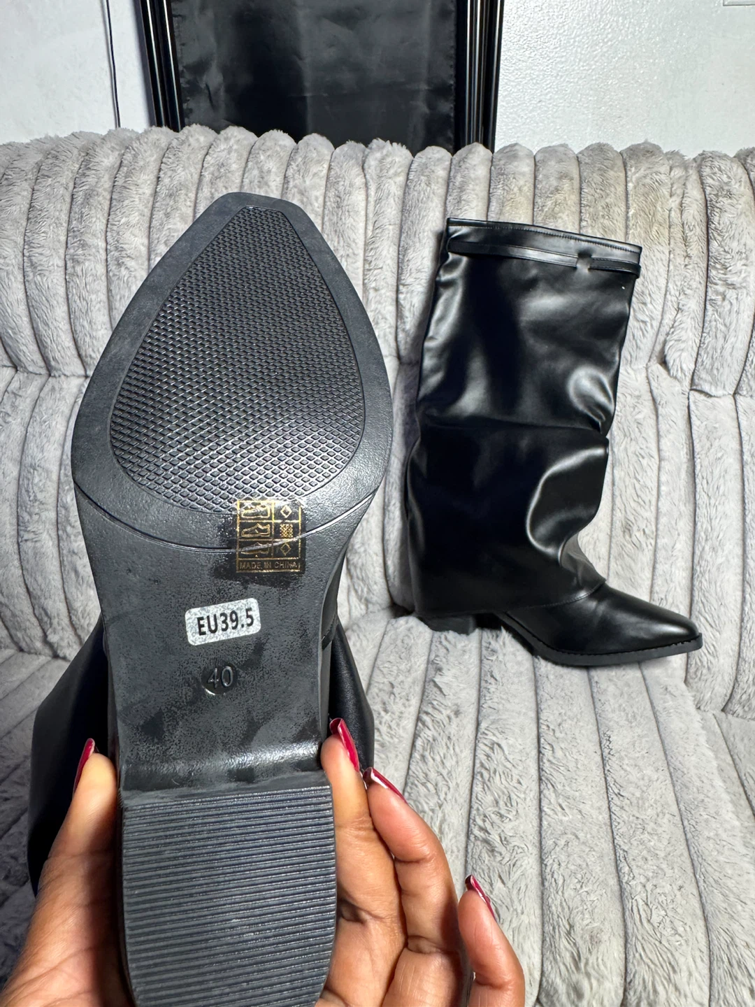 Black Slouchy Wedge Boots Size 40 - photo 3