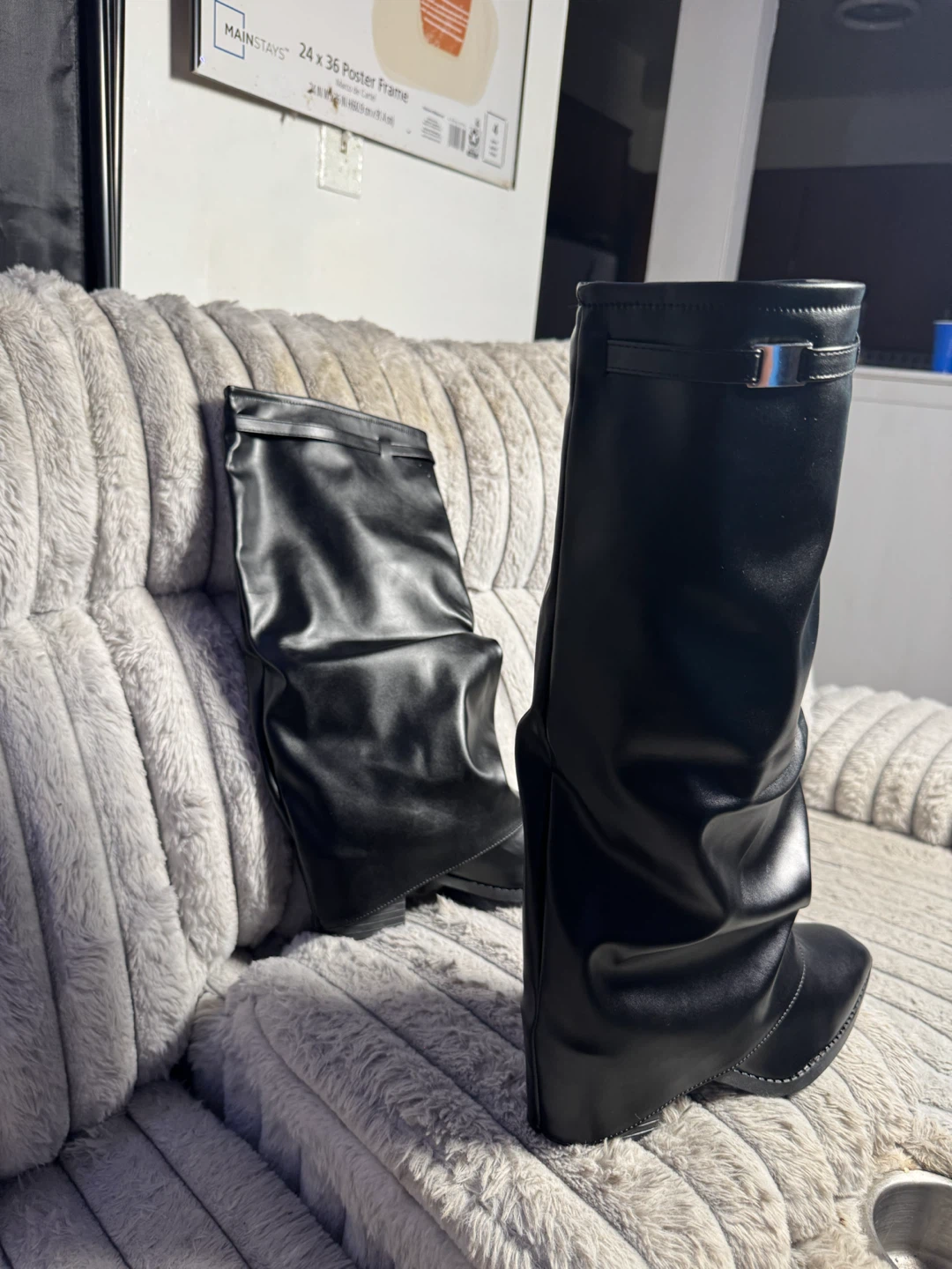 Black Slouchy Wedge Boots Size 40 - photo 5