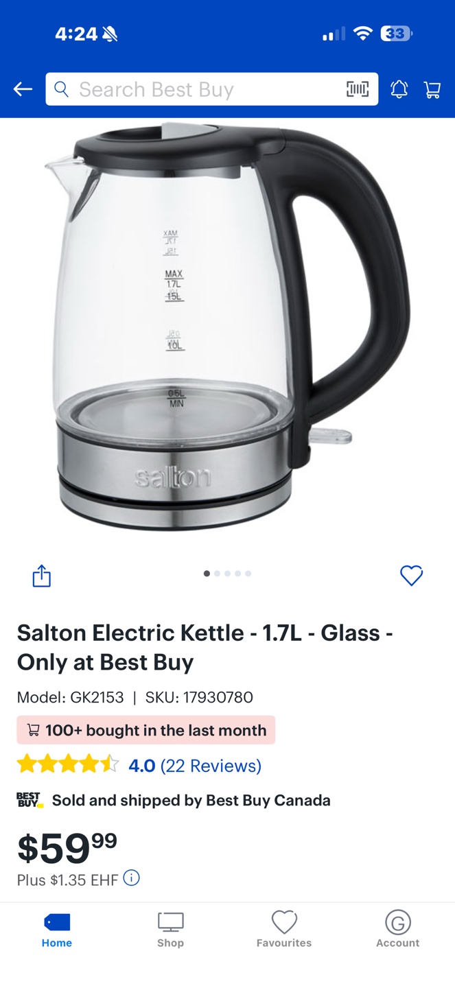 Salton Cordless Electric Glass Kettle 1.7L - photo 3