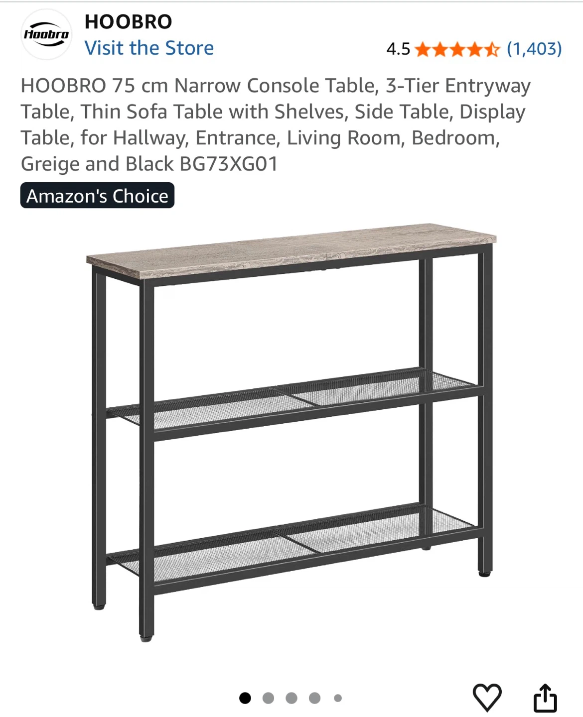 HOOBRO 3-Tier Narrow Console Table - Greige and Black