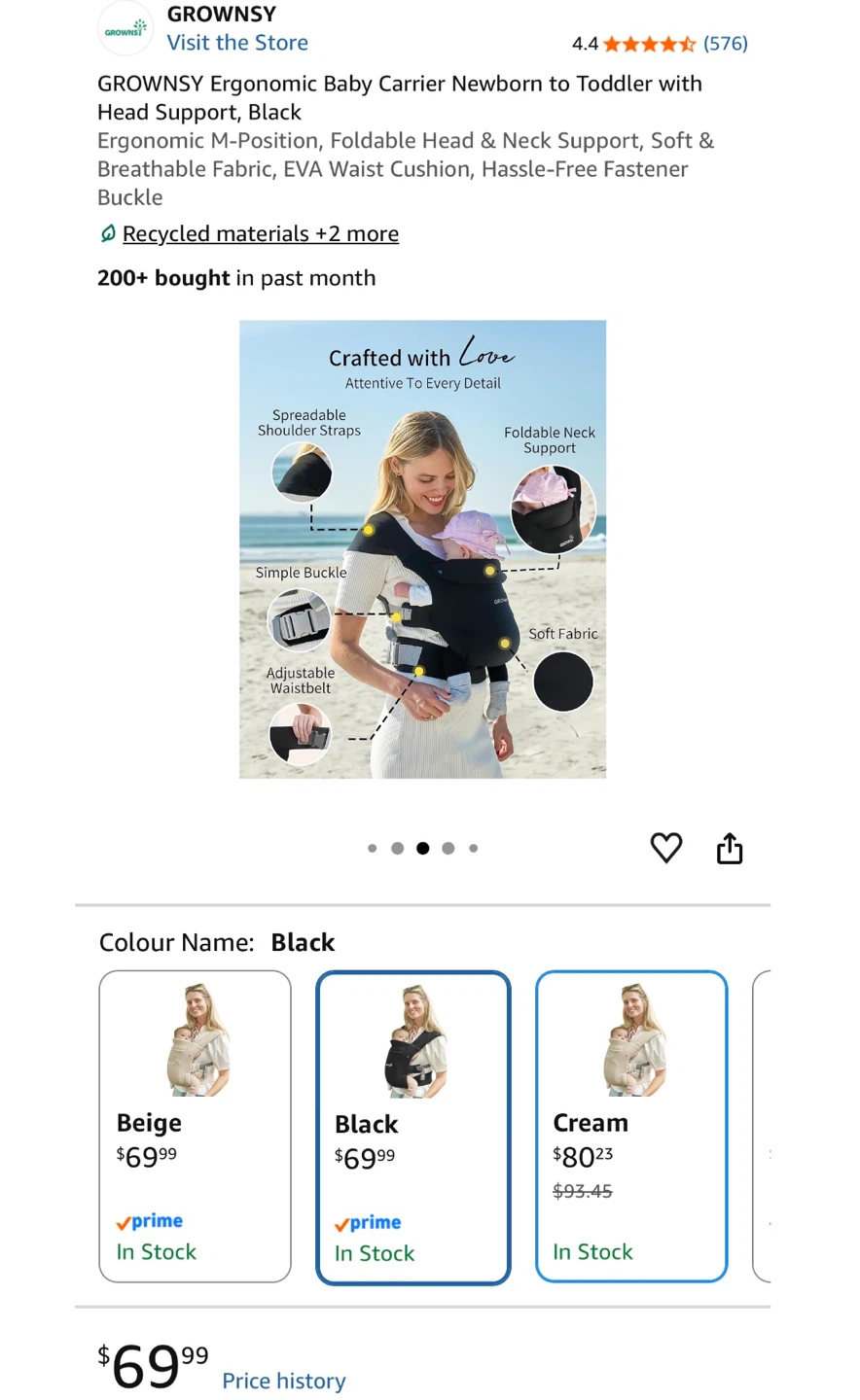GROWNSY Ergonomic Baby Carrier - Black - photo 2